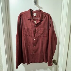 Cotton-wool challis camp-collar shirt in Burgundy